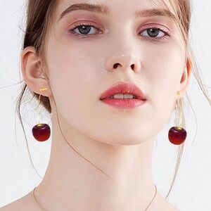 Red Fields Cherry Drop Dangle Earrings